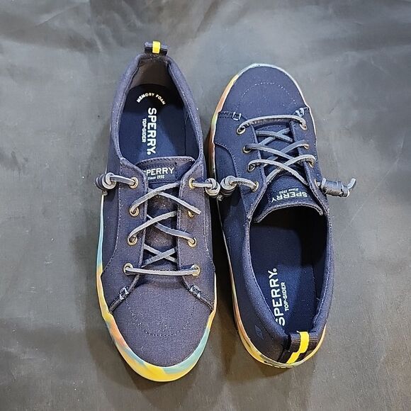 BRAND NEW SPERRY WOMEN'S ’s CREST VIBE FLORAL CORAL/NAVY PLATFORM SNEAKERS - Picture 4 of 16